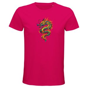 T-shirt dragon homme fuchsia coton bio