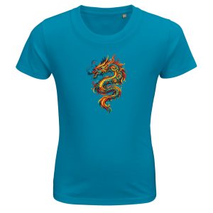 T-shirt dragon enfant bio bleu verre d eau