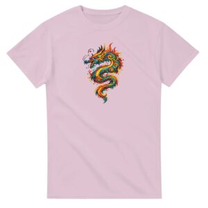 T-shirt rose clair dragon unisexe épais ras du cou