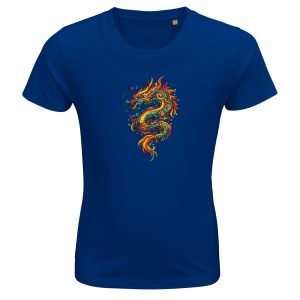T-shirt dragon enfant bio bleu royal coton éthique