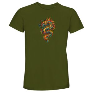 T-shirt dragon vert armée unisexe recyclé col rond