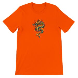 T-shirt dragon orange unisexe premium ras du cou