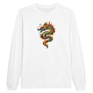 T-shirt blanc dragon unisexe classique manches longues