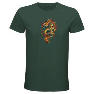 T-shirt dragon homme vert bouteille coton bio
