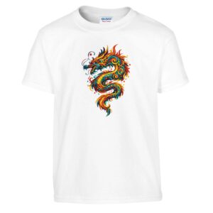 T-shirt dragon enfant classique ras du cou blanc