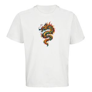 T-shirt dragon unisexe ample blanc coupe oversize