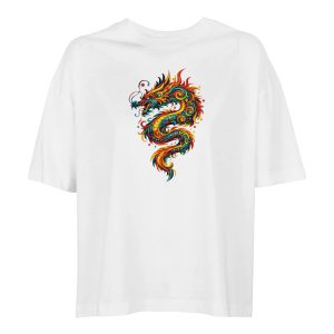 T-shirt dragon femme ample blanc coton bio