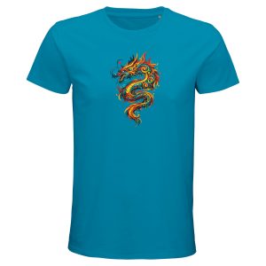 T-shirt dragon homme bleu eau coton bio premium