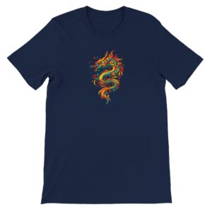 T-shirt dragon bleu marine unisexe premium ras du cou