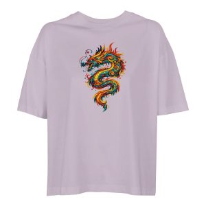 T-shirt dragon femme ample lilas coton bio