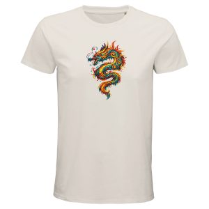 T-shirt dragon homme blanc cassé coton bio