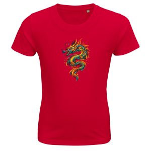 T-shirt dragon enfant bio rouge coton écologique