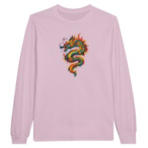 T-shirt rose clair dragon unisexe classique manches longues