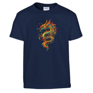 T-shirt dragon enfant classique ras du cou bleu marine