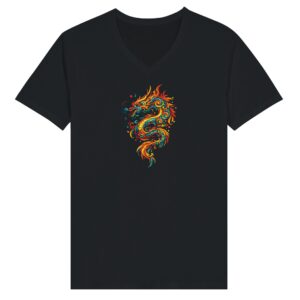 T-shirt noir dragon unisexe premium col en V
