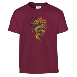 T-shirt dragon enfant bordeaux classique ras du cou