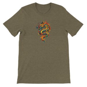 T-shirt dragon olive chiné unisexe premium ras du cou