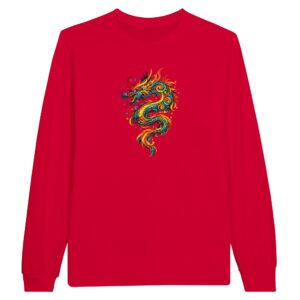 T-shirt rouge dragon unisexe classique manches longues