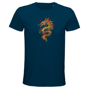 T-shirt dragon homme bleu denim coton bio