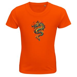 T-shirt dragon enfant bio ajusté orange coton