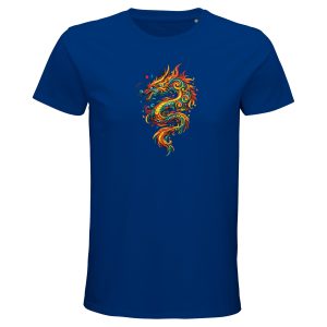 T-shirt dragon homme bleu royal coton bio
