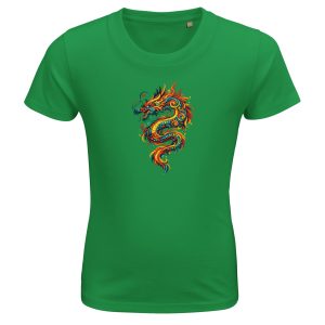 T-shirt dragon enfant bio ajusté vert éco responsable