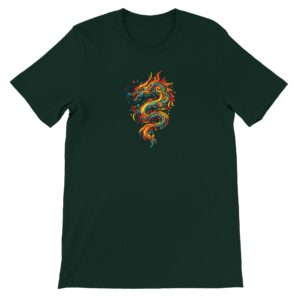T-shirt dragon vert forêt unisexe premium ras du cou