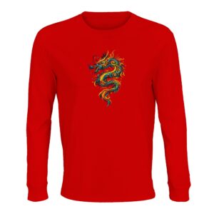 T-shirt dragon rouge unisexe manches longues bio