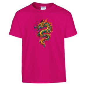 T-shirt dragon enfant rose héliconia classique