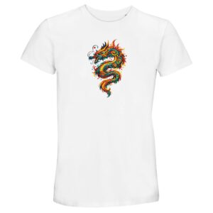 T-shirt dragon blanc unisexe ras du cou recyclé