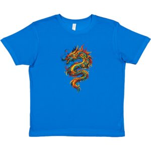 T-shirt dragon bleu royal enfant premium ras du cou