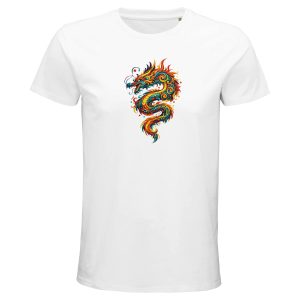 T-shirt dragon homme blanc coton bio premium