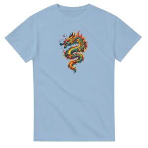 T-shirt bleu clair dragon unisexe épais ras du cou
