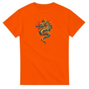 T-shirt orange dragon unisexe épais ras du cou