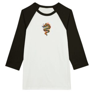 T-shirt dragon à manches raglan unisexe blanc noir