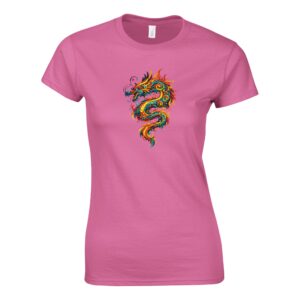 T-shirt rose dragon femme classique ras du cou