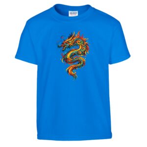 T-shirt dragon enfant bleu royal classique ras du cou