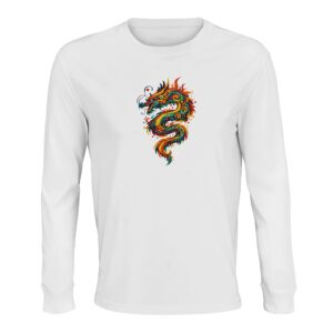 T-shirt dragon blanc unisexe manches longues bio