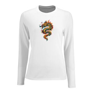 T-shirt blanc dragon femme ajusté manches longues