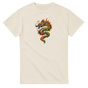 T-shirt naturel dragon unisexe épais ras du cou