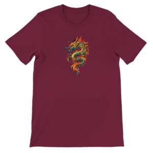 T-shirt dragon bordeaux unisexe premium ras du cou