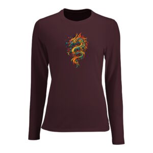 T-shirt violet foncé dragon femme ajusté manches longues