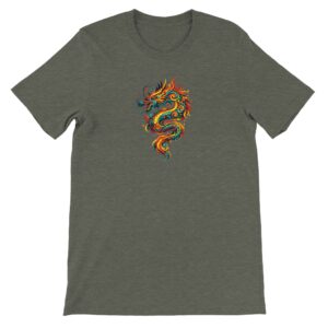 T-shirt dragon vert militaire chiné unisexe premium