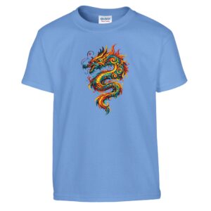 T-shirt dragon enfant classique ras du cou bleu