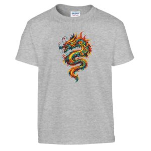 T-shirt dragon enfant gris chiné classique ras du cou