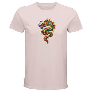 T-shirt dragon homme rose pâle coton bio