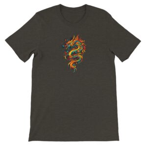 T-shirt dragon noir chiné unisexe premium ras du cou
