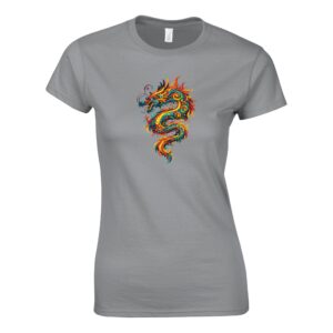 T-shirt gris dragon femme classique ras du cou