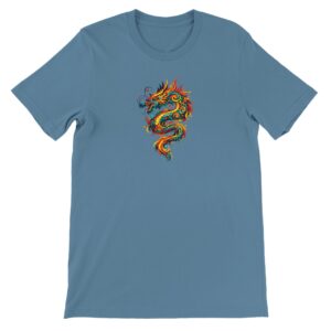 T-shirt dragon bleu acier unisexe premium ras du cou