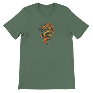 T-shirt dragon vert militaire unisexe premium ras du cou